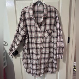 Charter Club Pink and Black Plaid Button-Front Sleep Shirt